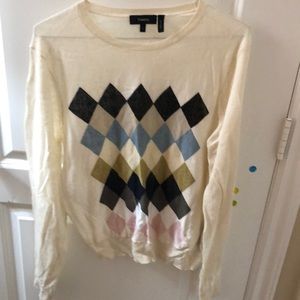 Theory thin sweater with argyle print.  Long sleeve